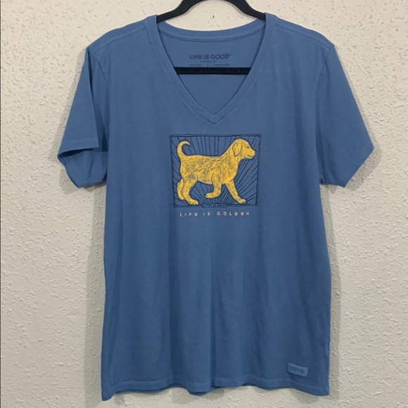 Life is Good Golden Retriever Blue Screen Print Crusher 100% Cotton Tee size L - Picture 1 of 11